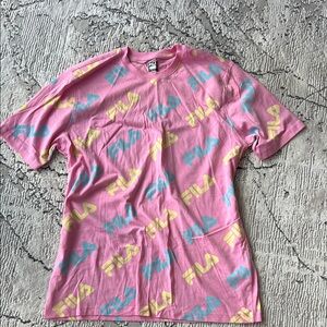 Fila Pink Oversized T-Shirt with Yellow Accents